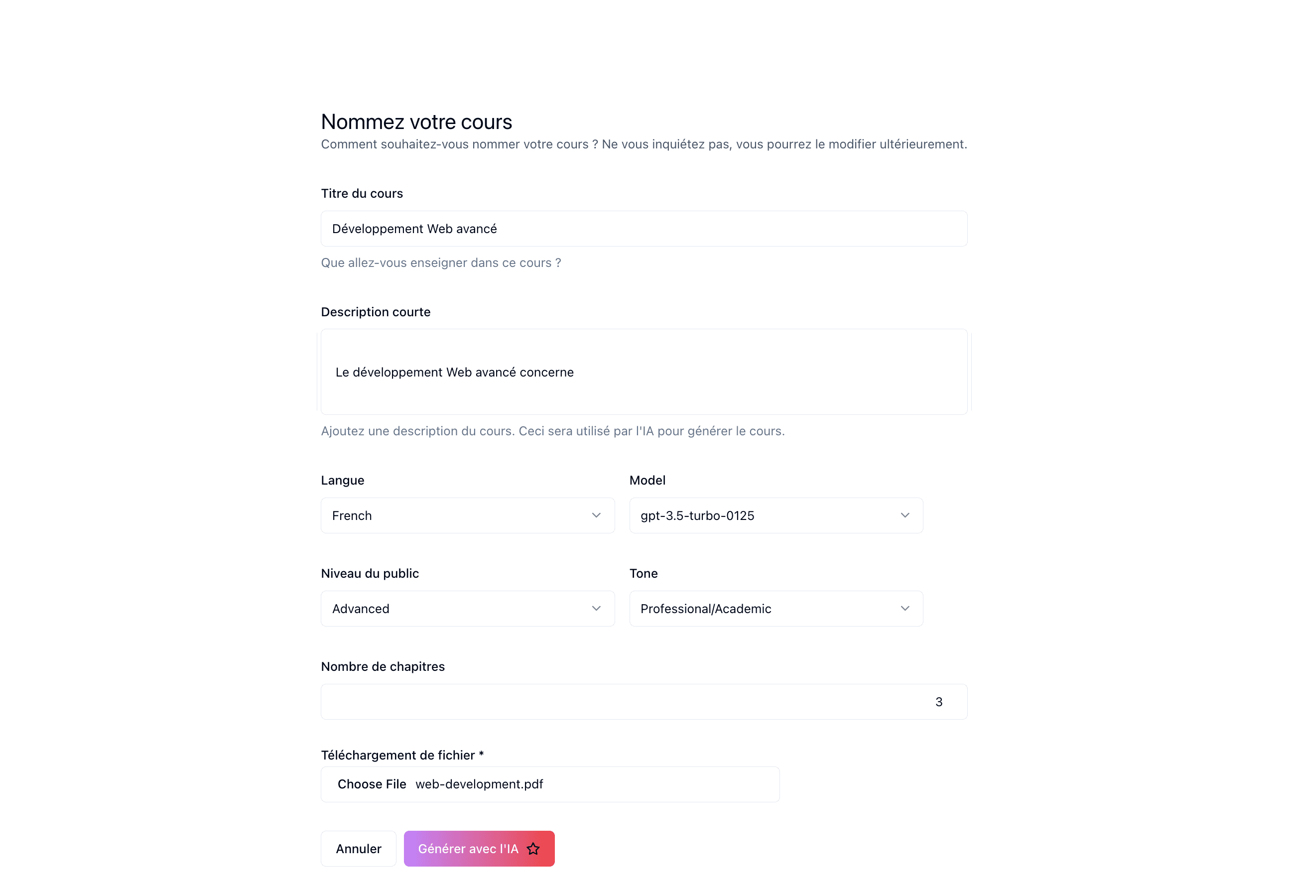 Proformation Course Creation Form